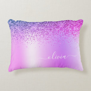 Purple Brushed Metal Monogram Name Modern Accent Pillow