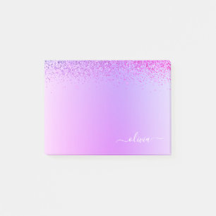 Purple Brushed Metal Monogram Name Post-it Notes