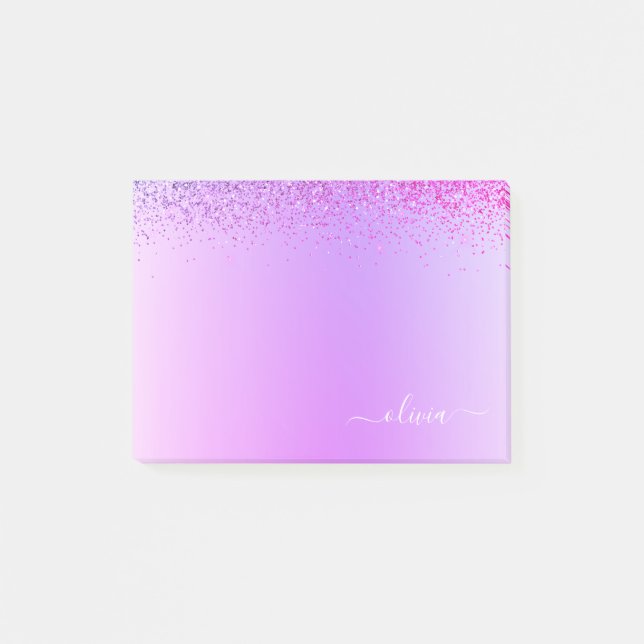 Purple Brushed Metal Monogram Name Post-it Notes (Front)
