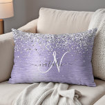 Purple Brushed Metal Silver Glitter Monogram Name Accent Pillow<br><div class="desc">Easily personalize this trendy chic accent pillow design featuring pretty silver sparkling faux glitter on a purple brushed metallic background.</div>