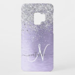 Purple Brushed Metal Silver Glitter Monogram Name Case-Mate Samsung Galaxy S9 Case<br><div class="desc">Easily personalize this trendy chic phone case design featuring pretty silver sparkling glitter on a purple brushed metallic background.</div>