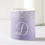 Purple Brushed Metal Silver Glitter Monogram Name Coffee Mug<br><div class="desc">Easily personalize this trendy chic coffee mug design featuring pretty silver sparkling faux glitter on a purple brushed metallic background.</div>
