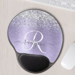 Purple Brushed Metal Silver Glitter Monogram Name Gel Mouse Pad<br><div class="desc">Easily personalize this trendy chic mouse pad design featuring pretty silver sparkling glitter on a purple brushed metallic background.</div>