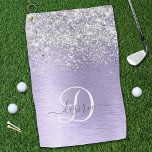 Purple Brushed Metal Silver Glitter Monogram Name Golf Towel<br><div class="desc">Easily personalize this trendy chic golf towel design featuring pretty silver sparkling glitter on a purple brushed metallic background.</div>