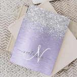 Purple Brushed Metal Silver Glitter Monogram Name iPad Air Cover<br><div class="desc">Easily personalize this trendy chic ipad cover design featuring pretty silver sparkling glitter on a purple brushed metallic background.</div>