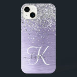 Purple Brushed Metal Silver Glitter Monogram Name iPhone 14 Plus Case<br><div class="desc">Easily personalize this trendy chic phone case design featuring pretty silver sparkling glitter on a purple brushed metallic background.</div>