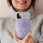 Purple Brushed Metal Silver Glitter Monogram Name iPhone 14 Pro Case<br><div class="desc">Easily personalize this trendy chic phone case design featuring pretty silver sparkling glitter on a purple brushed metallic background.</div>