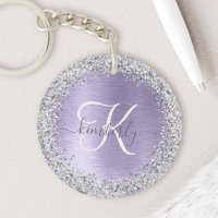 Purple Brushed Metal Silver Glitter Monogram Name