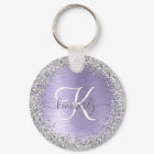Purple Brushed Metal Silver Glitter Monogram Name