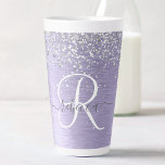 Purple Brushed Metal Silver Glitter Monogram Name Latte Mug<br><div class="desc">Easily personalize this trendy chic latte mug design featuring pretty silver sparkling glitter on a purple brushed metallic background.</div>