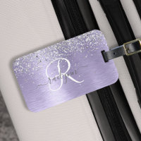 Purple Brushed Metal Silver Glitter Monogram Name