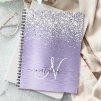 Purple Brushed Metal Silver Glitter Monogram Name