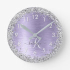 Purple Brushed Metal Silver Glitter Monogram Name