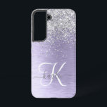 Purple Brushed Metal Silver Glitter Monogram Name Samsung Galaxy Case<br><div class="desc">Easily personalize this trendy chic phone case design featuring pretty silver sparkling glitter on a purple brushed metallic background.</div>