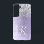 Purple Brushed Metal Silver Glitter Monogram Name Samsung Galaxy Case<br><div class="desc">Easily personalize this trendy chic phone case design featuring pretty silver sparkling glitter on a purple brushed metallic background.</div>