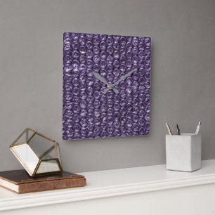 purple bubble wrap square wall clock