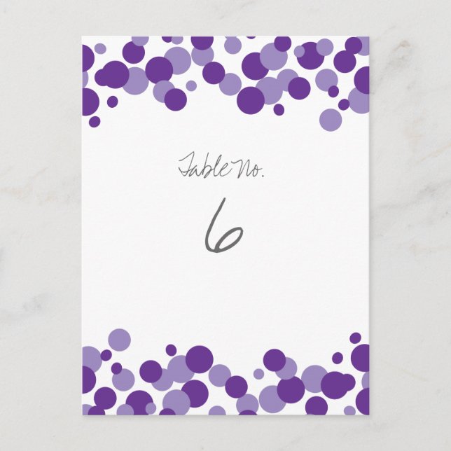 Purple Bubbles Confetti Table Number Cards (Front)