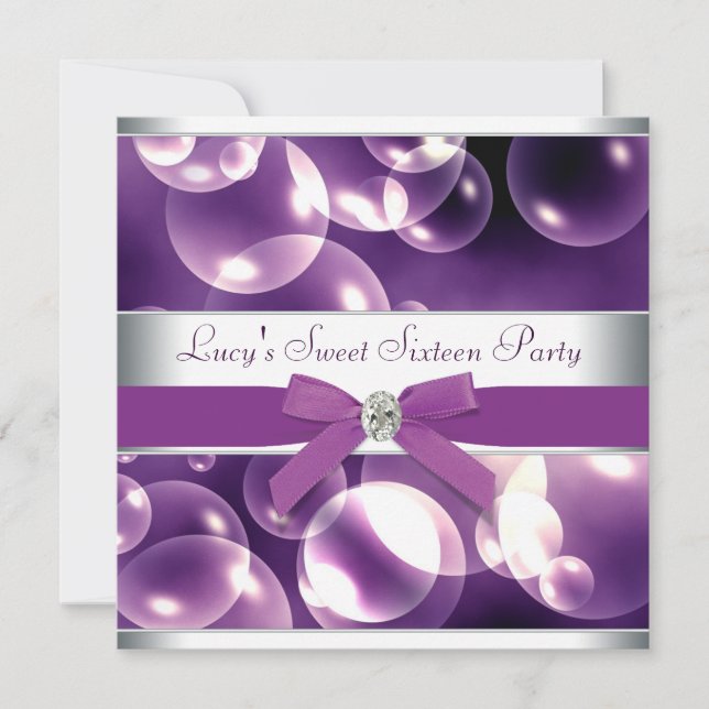 Purple Bubbles Purple Sweet 16 Birthday Party Invitation (Front)