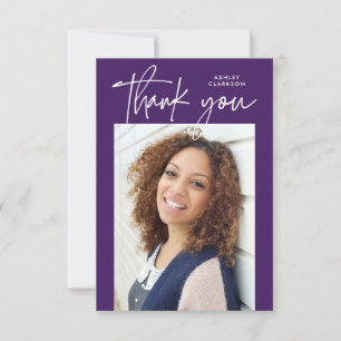 Purple Budget Modern Calligraphy Photo Graduation Thank You Card
