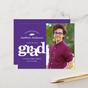 Purple budget photo graduation modern invitation 