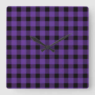 Purple Buffalo Country Lumberjack Plaid Square Wall Clock