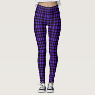 Purple Buffalo Motif Plaid Leggings pour femmes