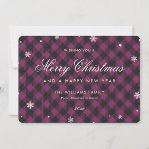 Purple Buffalo Plaid Snowflake Holiday Card