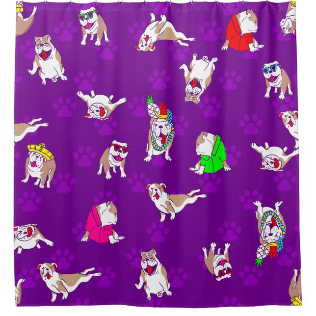 purple bulldog funny puppy dog whimsical paw print (Front)