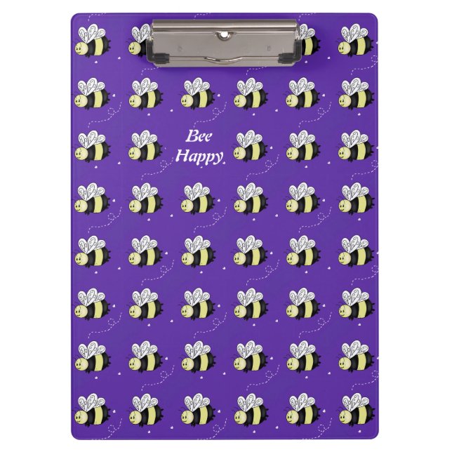 Purple Bumblebee "Bee Happy" Clipboard (Front)