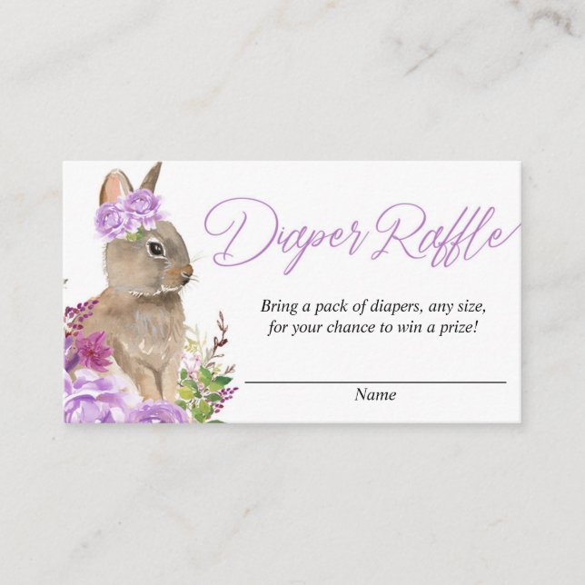 Purple bunny baby shower diaper raffle cards (Front)