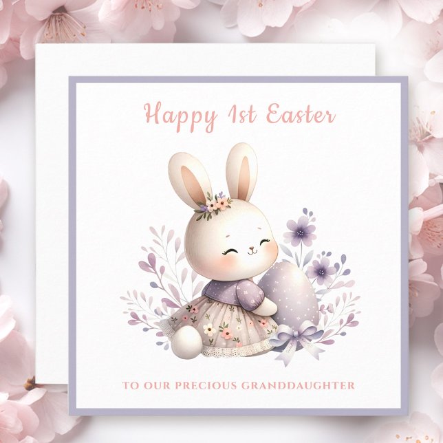 Purple Bunny Girl Grandgirl 1ère carte de Pâques (Purple Bunny Girl Granddaughter 1st Easter Card)