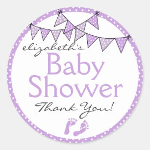 Purple Bunting and Polka Dots Classic Round Sticker