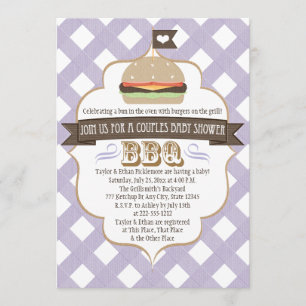 Purple Burger Couples BBQ Baby Shower Invitations