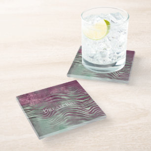 Purple Burgundy Aqua Mint Zebra Glass Coaster