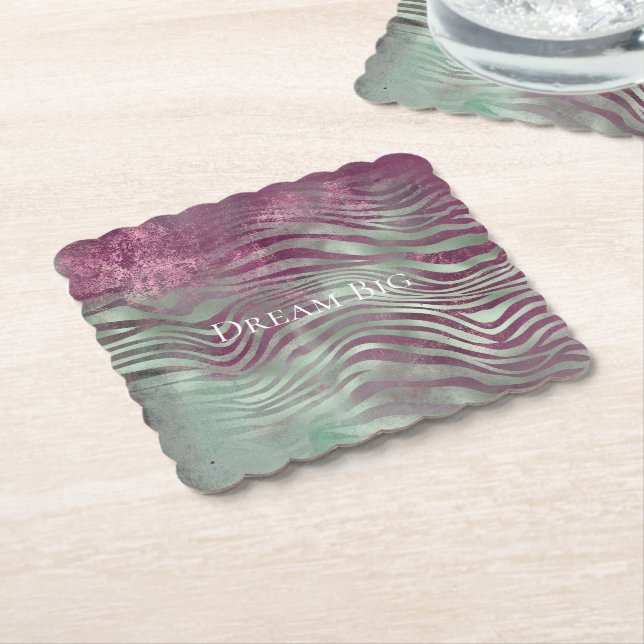 Purple Burgundy Aqua Mint Zebra Paper Coaster (Angled)