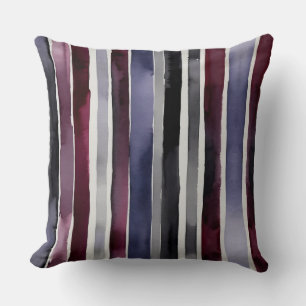 Purple burgundy black and grey stripes throw pillow