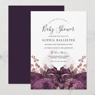 Purple Burgundy Floral Elegant Baby Shower Invitation