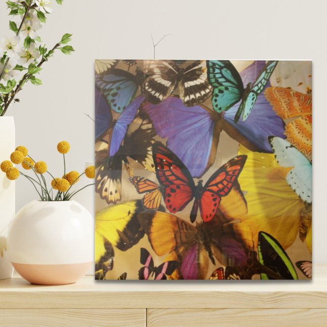 purple burgundy orange colourful tropical butterfl tile (purple burgundy orange colorful tropical butterfly ceramic tile)