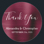 Purple Burgundy Wedding Favour Thank You Classic Round Sticker<br><div class="desc">Purple Burgundy Wedding Seal Favour Foil Thank You Sticker. This sticker can be customized to include your name and wedding date and be used to seal your wedding invitations or favour bags. This Cranberry Marsala wedding seal sticker is part of the rose gold wedding collection. Please contact the designer if...</div>