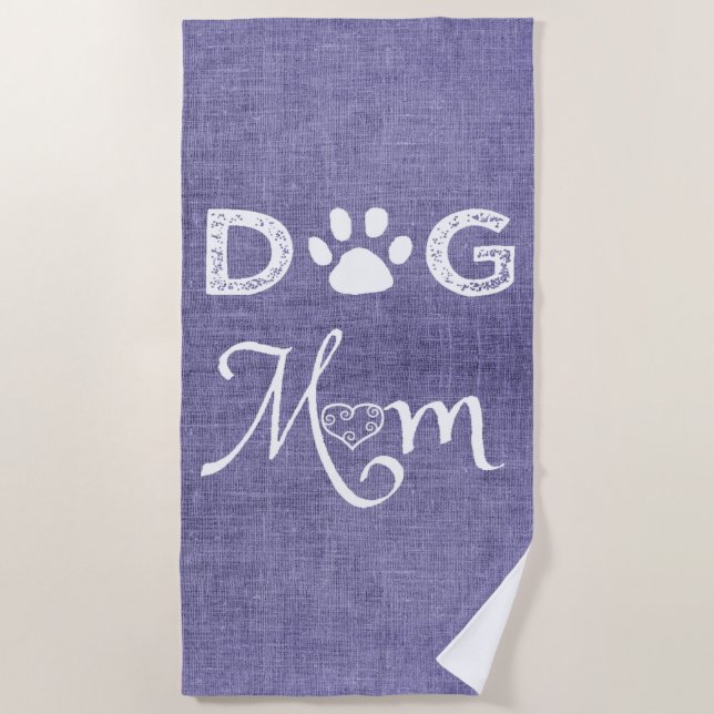 Purple Burlap Dog Mom Beach Towel (Front)