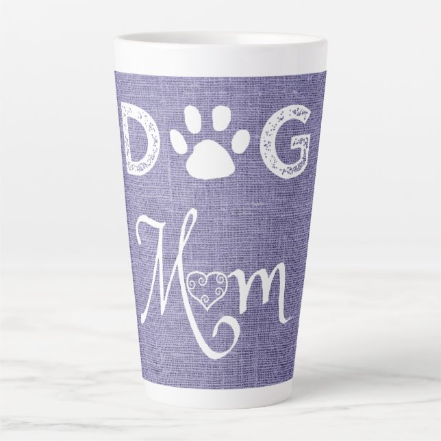 Purple Burlap Dog Mom Latte Mug (Front)
