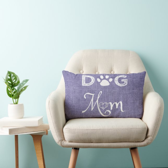 Purple Burlap Dog Mom Lumbar Pillow (Chair)