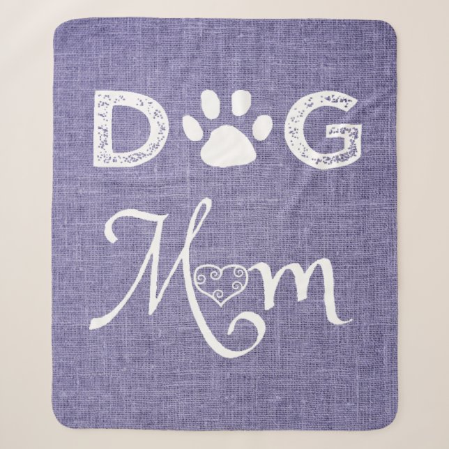 Purple Burlap Dog Mom Sherpa Blanket (Front)