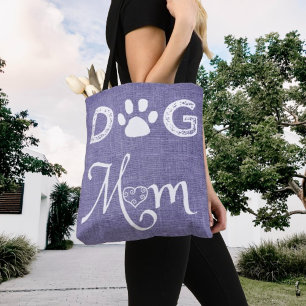Purple Burlap Dog Mom Tote Bag