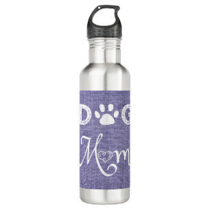Purple Burlap Dog Mom Water Bottle