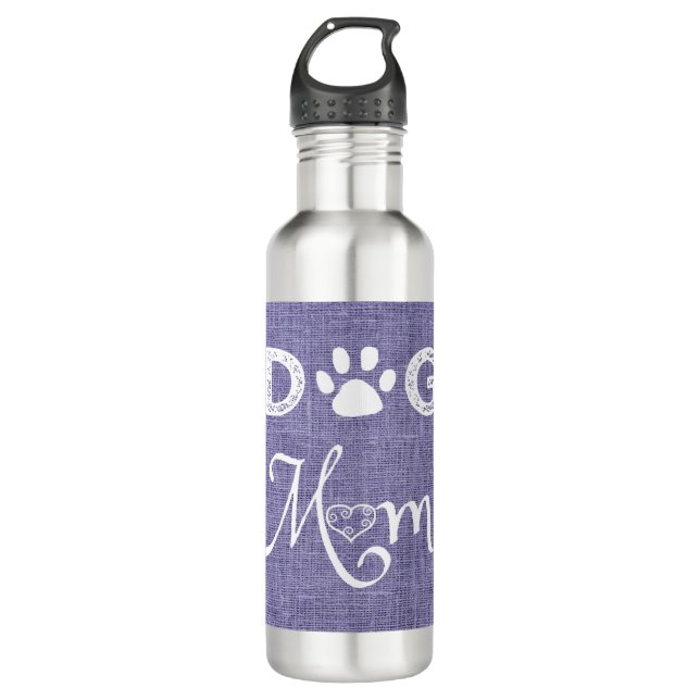 Purple Burlap Dog Mom Water Bottle (Front)