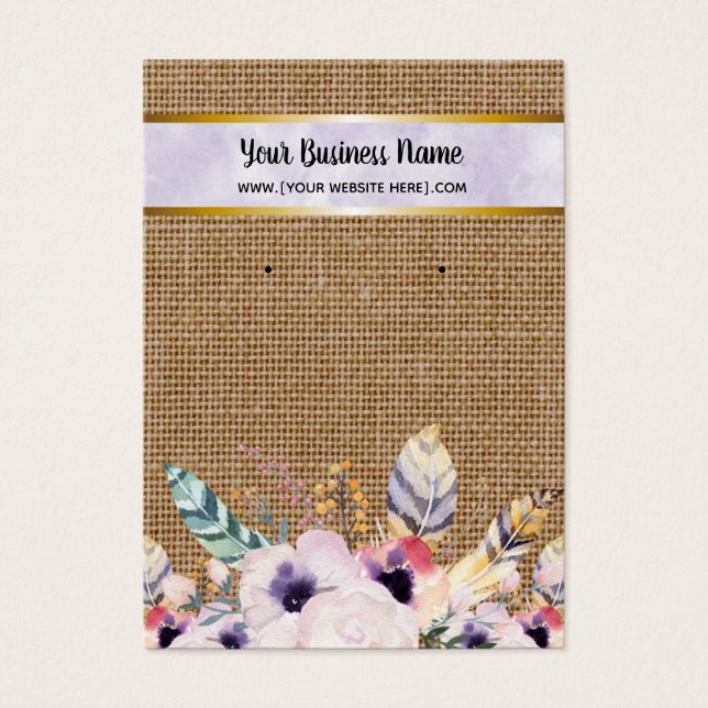 Purple Burlap Flowers Boho Earring Display Cards (Front)