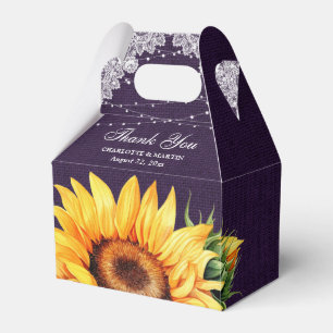Purple Burlap Lace String Lights Sunflower Wedding Favor Box