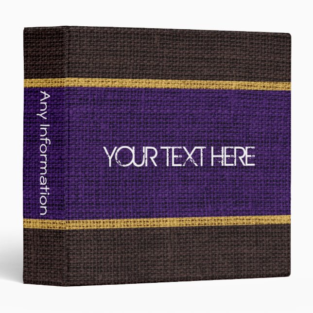 Purple Burlap Linen Rustic Jute Binder (Front/Spine)