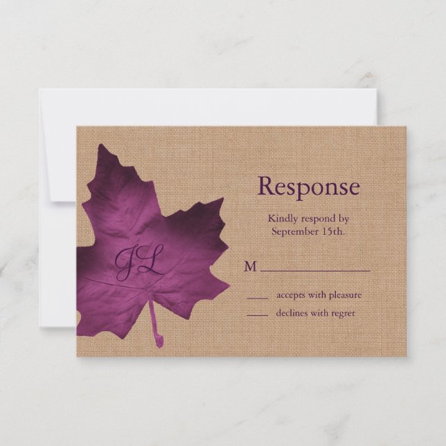 Purple Burlap Monogrammed RSVP (Front)